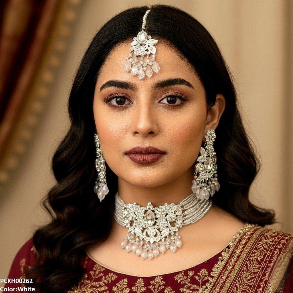 Oval/Flower Pearl Drop Choker Set