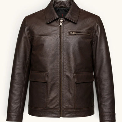 Men's Dark Brown Genuine Leather Jacket – Style 2