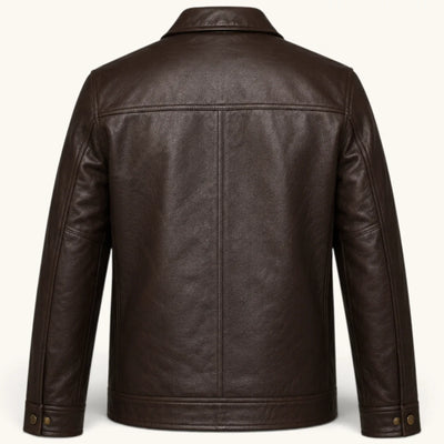 Men's Dark Brown Genuine Leather Jacket – Style 2