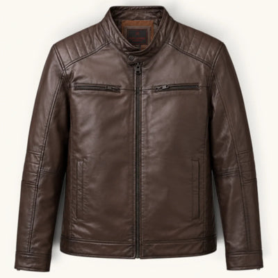 Men's Dark Brown Genuine Leather Jacket – Style 4