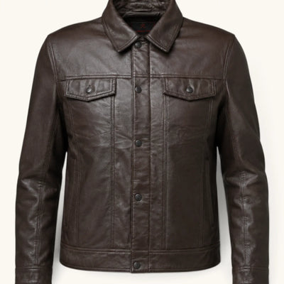 Men's Dark Brown Genuine Leather Jacket – Style 5