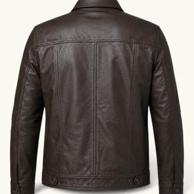 Men's Dark Brown Genuine Leather Jacket – Style 5