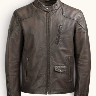 Men's Dark Brown Genuine Leather Jacket – Style 6