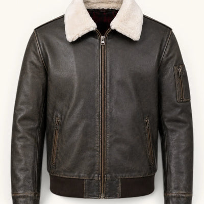 Men's Dark Brown Genuine Leather Jacket – Style 7