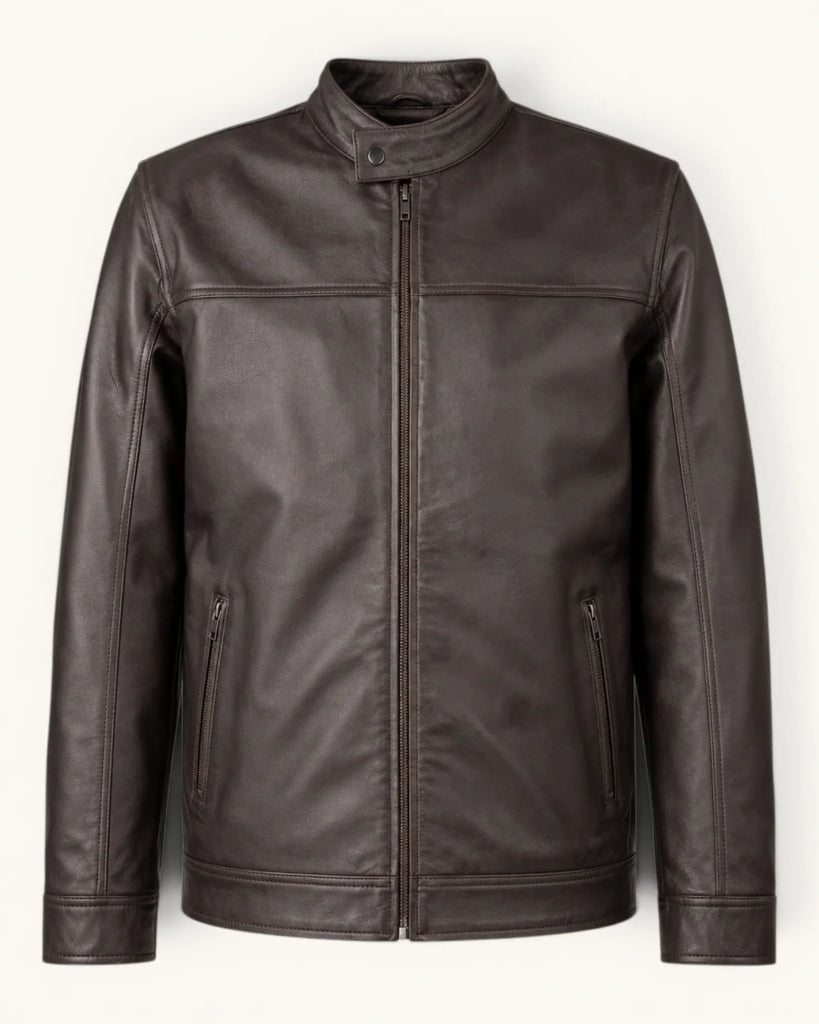 Men's Dark Brown Genuine Leather Jacket – Style 9
