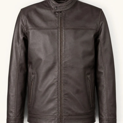 Men's Dark Brown Genuine Leather Jacket – Style 9