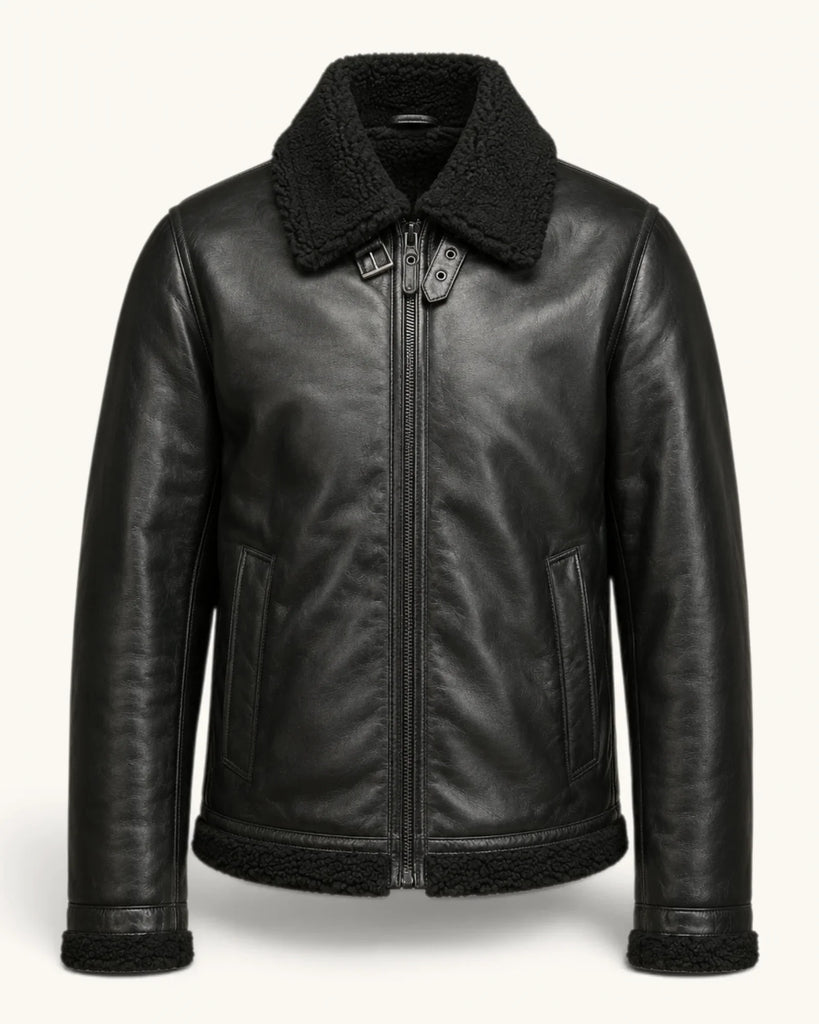 Men's Black Genuine Leather Jacket – Style 16