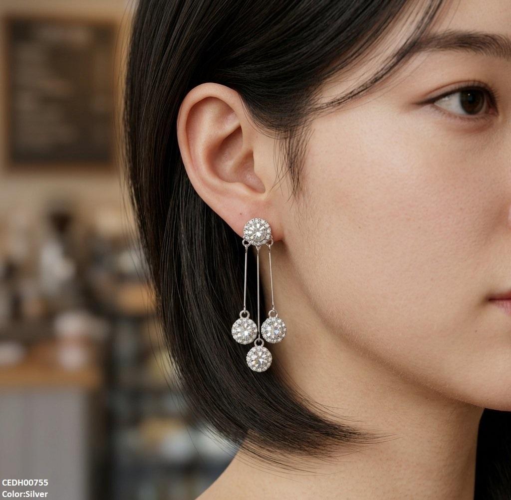 Three Round Layeard Drop Earrings