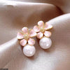 CEDH598 ZHL Flower Pearl Drop Earrings