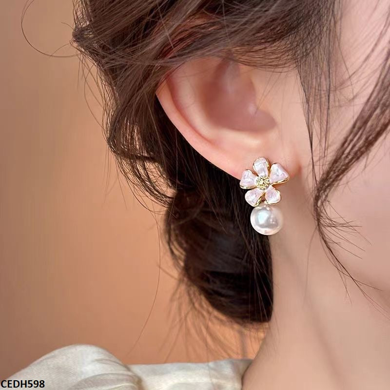 CEDH598 ZHL Flower Pearl Drop Earrings
