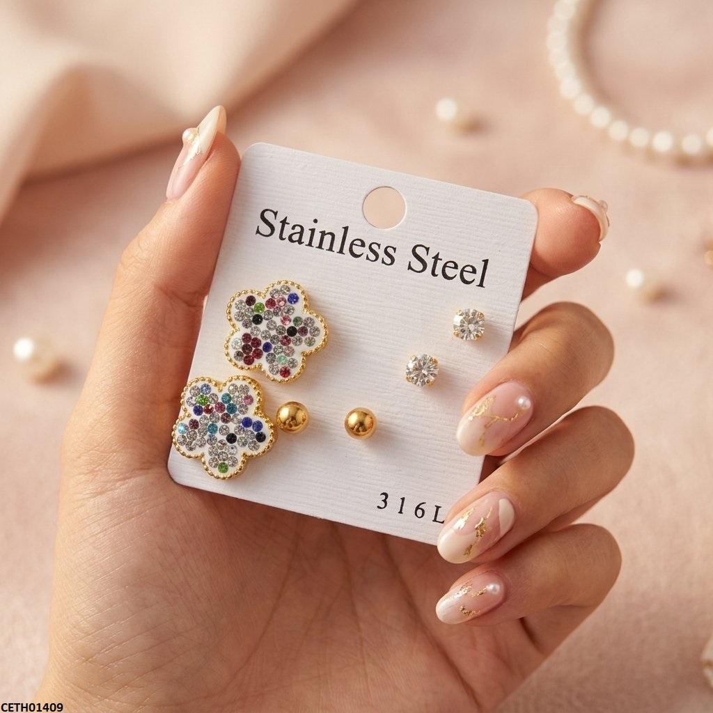 Stainless Steel Multi Flower 3 Tops Pairs