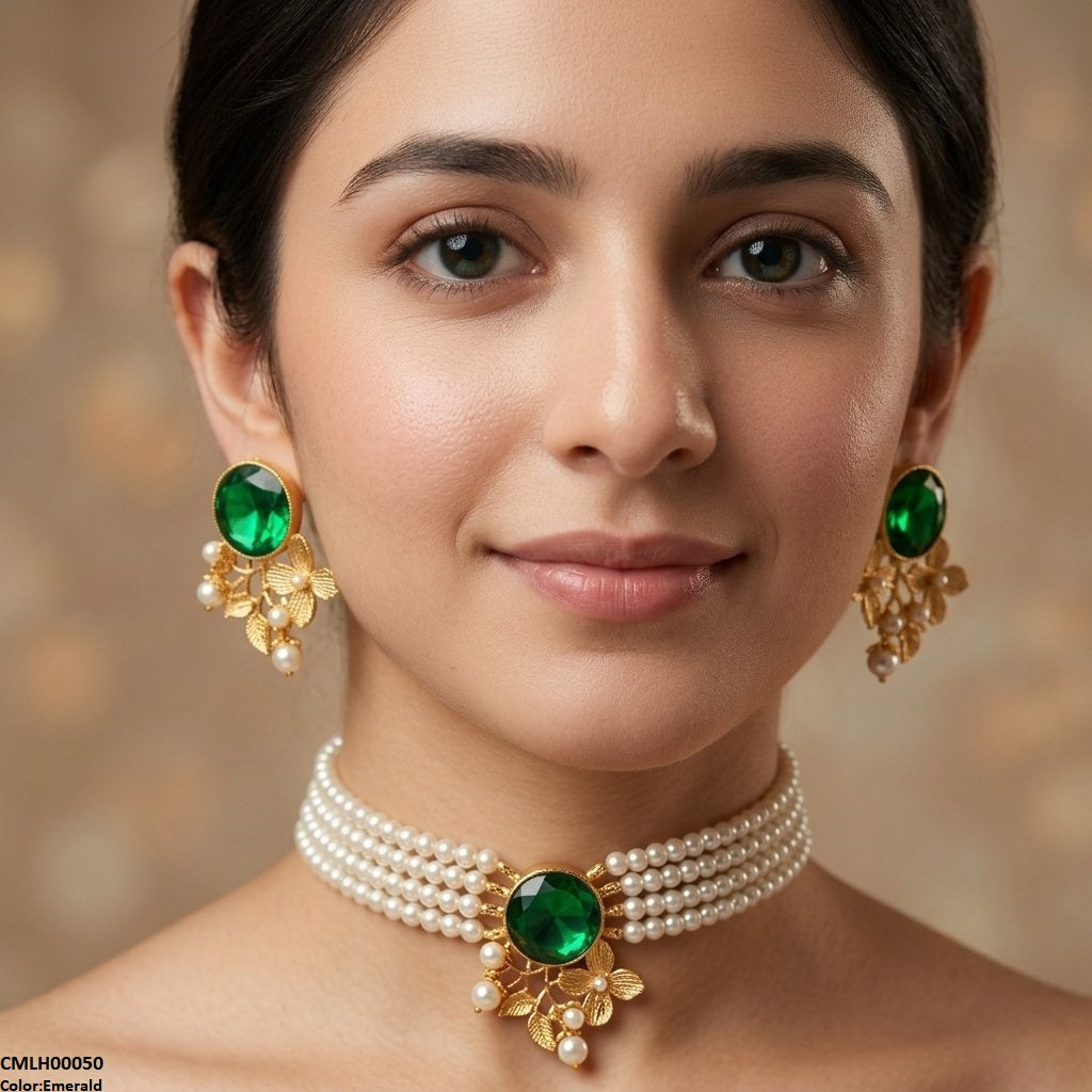 Circle Flower Pearl Choker Set