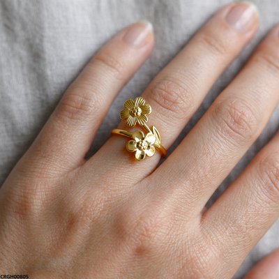 Stainless Steel Double Flower Ring Adjustable