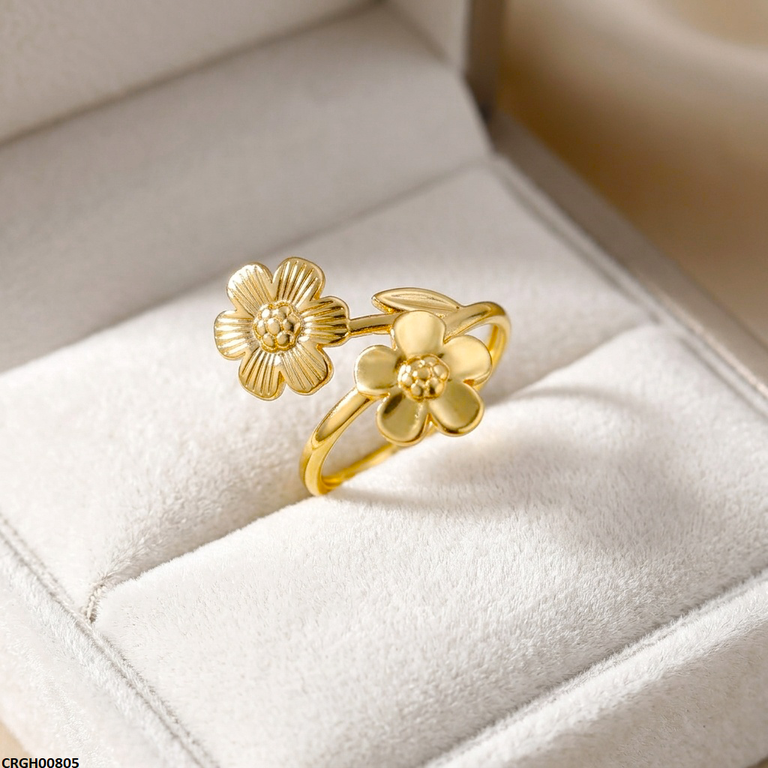Stainless Steel Double Flower Ring Adjustable