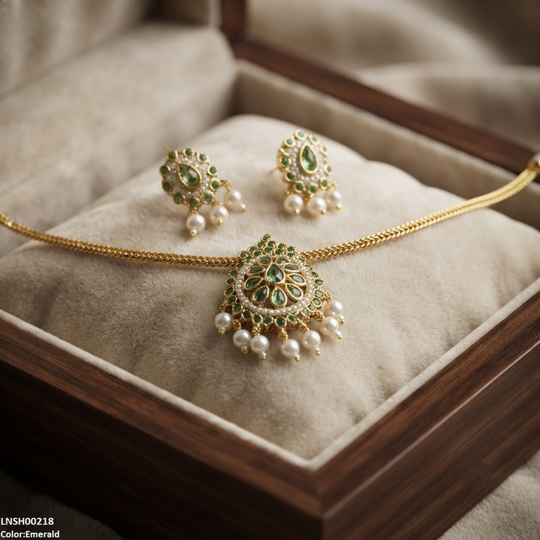 Multi Stone Pearl Drop South Indian Necklace Set