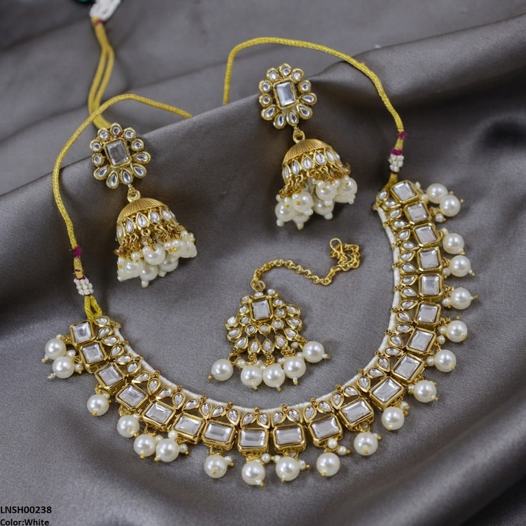 Square Pearl Drop Rajwari Necklace Set