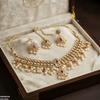Flower Square Stone Pearl Drop Rajwari Necklace Set