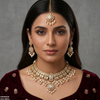 Flower Square Stone Pearl Drop Rajwari Necklace Set