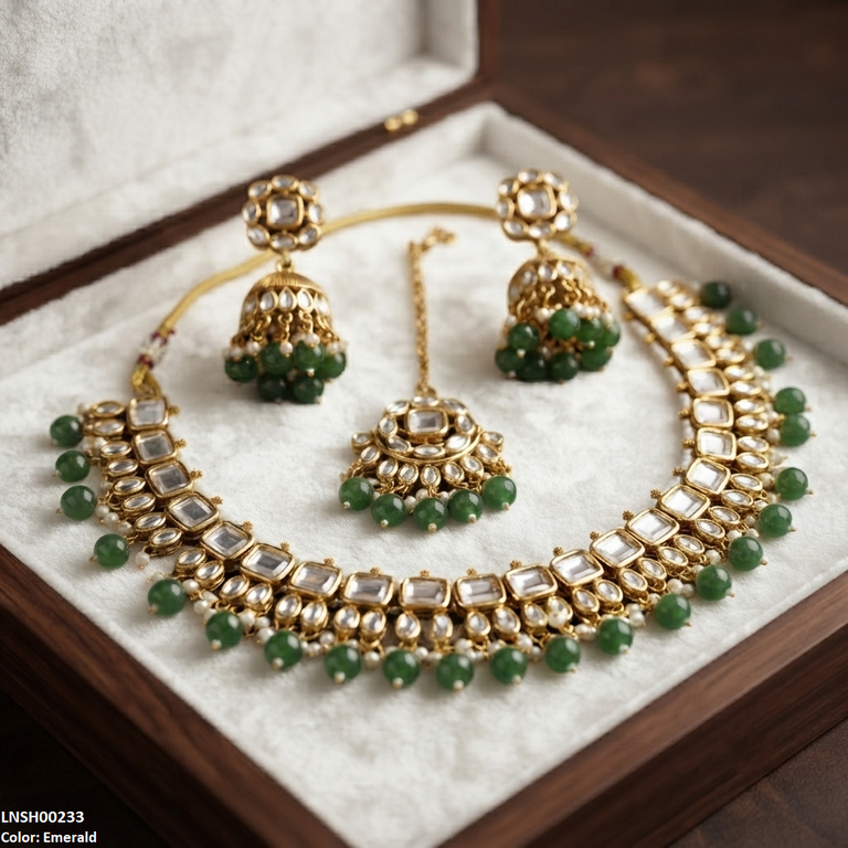 Square/Oval Stone Pearl Drop Rajwari Necklace Set