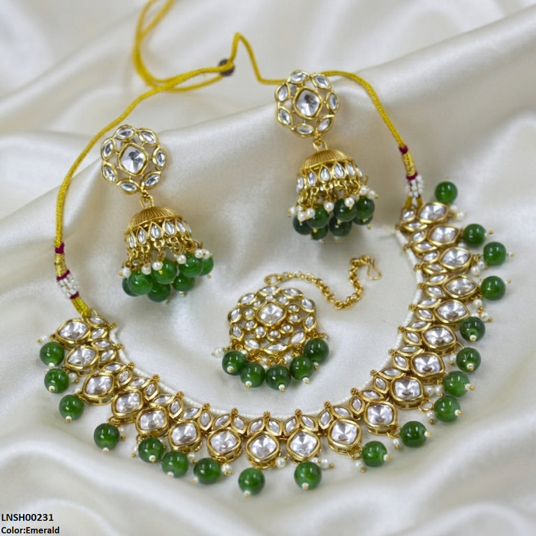 Marquise/Square Stone Pearl Drop Rajwari Necklace Set