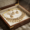 Flower Square Stone Pearl Drop Rajwari Necklace Set