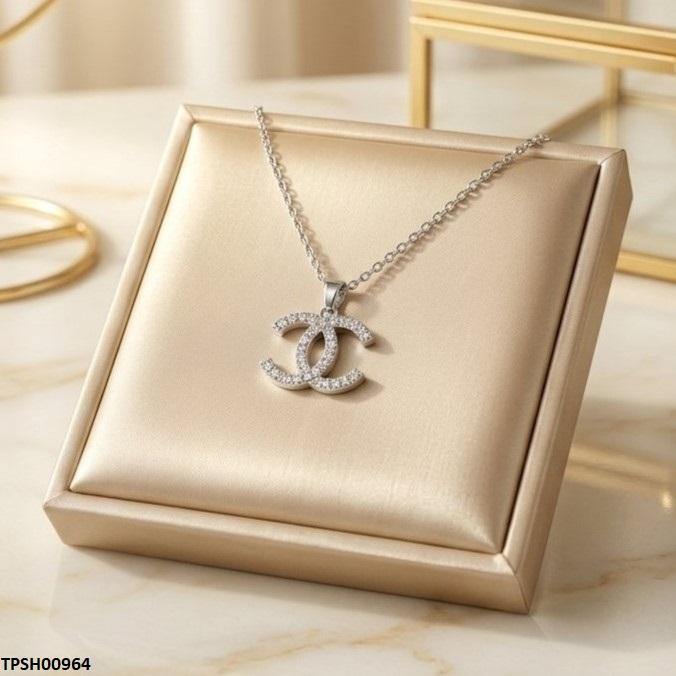 Stainless Steel Zircon Double C Pendant
