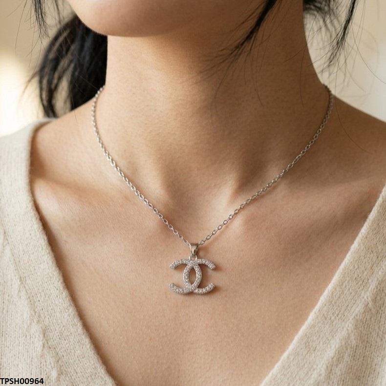 Stainless Steel Zircon Double C Pendant
