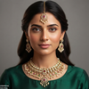 Flower Square Stone Pearl Drop Rajwari Necklace Set