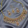 Flower Square Stone Pearl Drop Rajwari Necklace Set