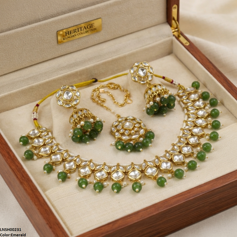 Marquise/Square Stone Pearl Drop Rajwari Necklace Set