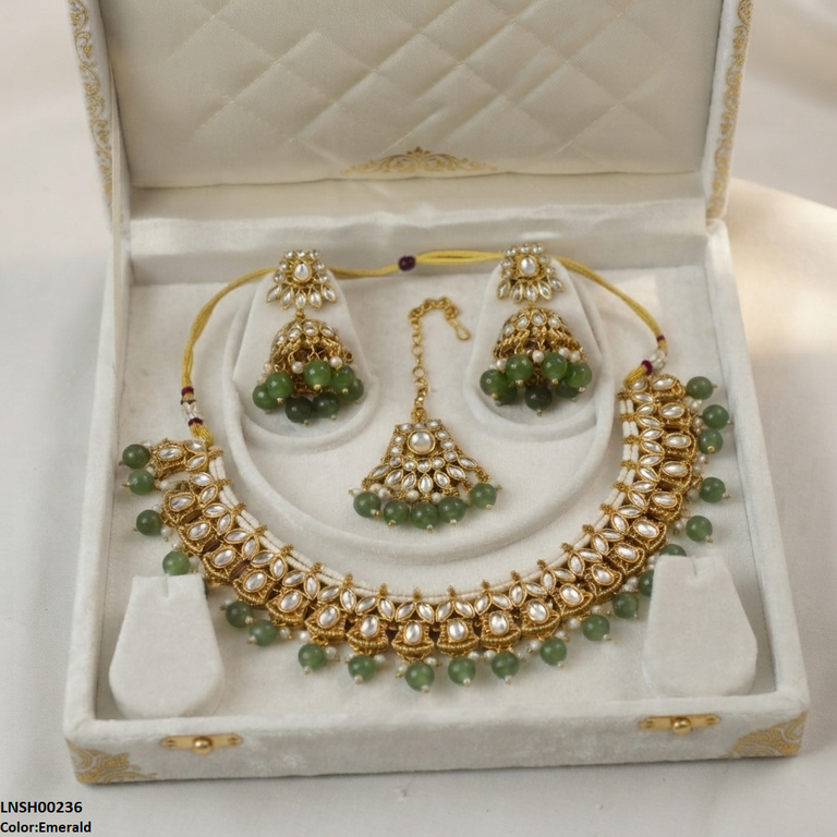 Marquise Flower Pearl Drop Rajwari Necklace Set
