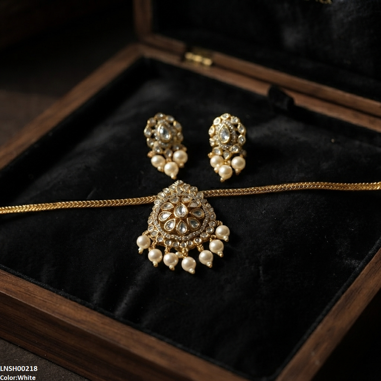 Multi Stone Pearl Drop South Indian Necklace Set