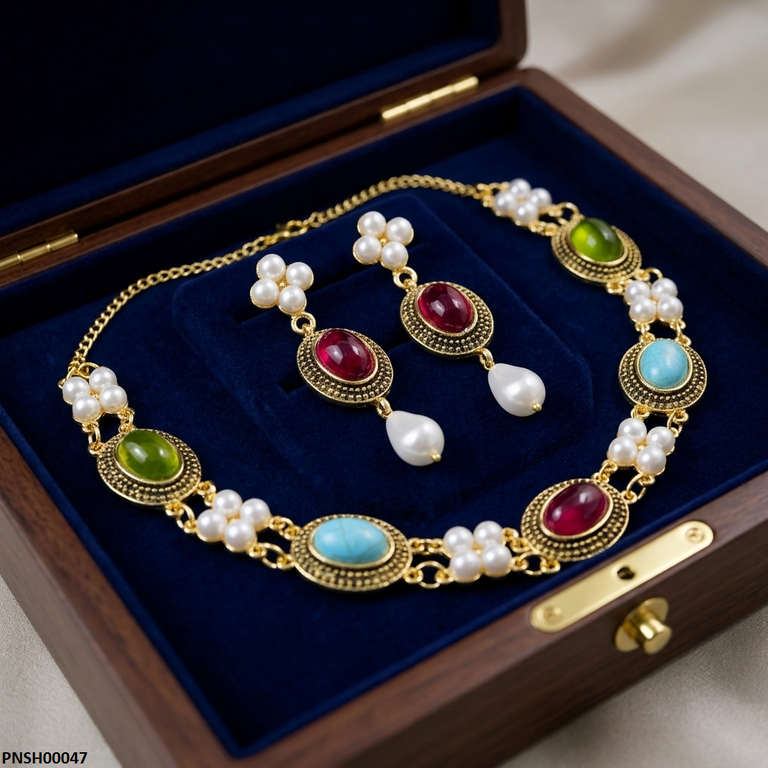 Oval Multi Stone Necklace Set