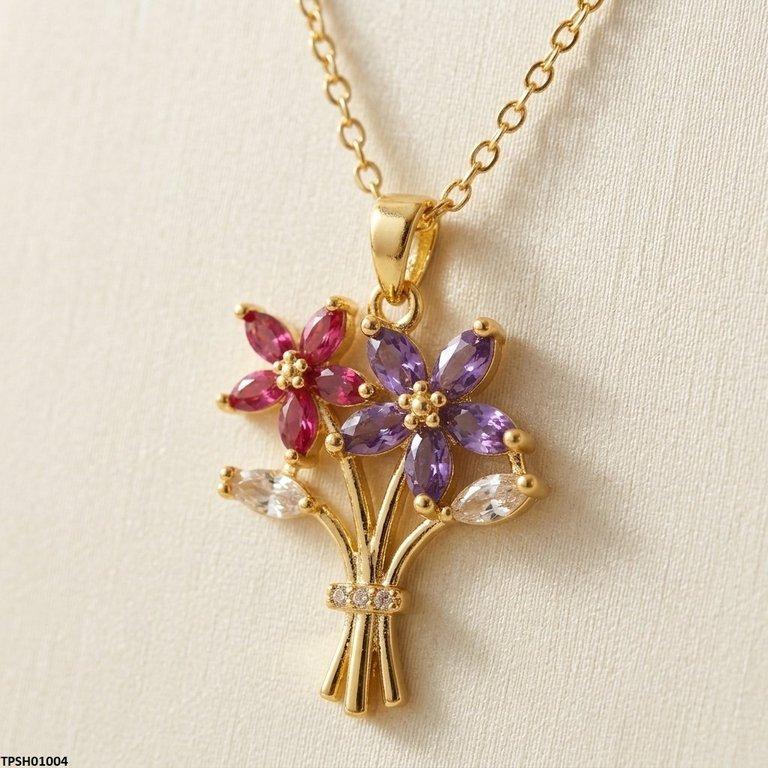 Stainless Steel Zircon Flower Bokeh Pendant