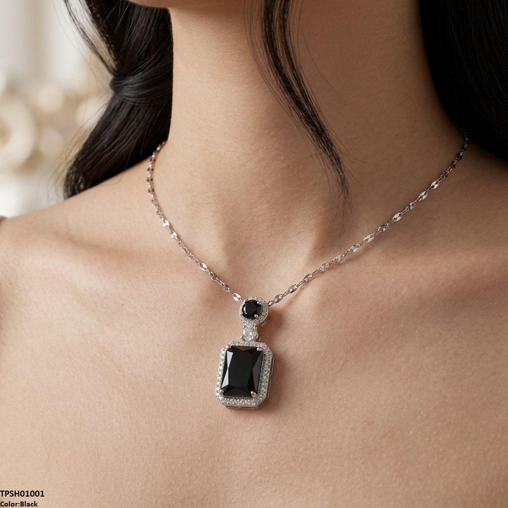 Stainless Steel Zircon Rectangle Stone Pendant