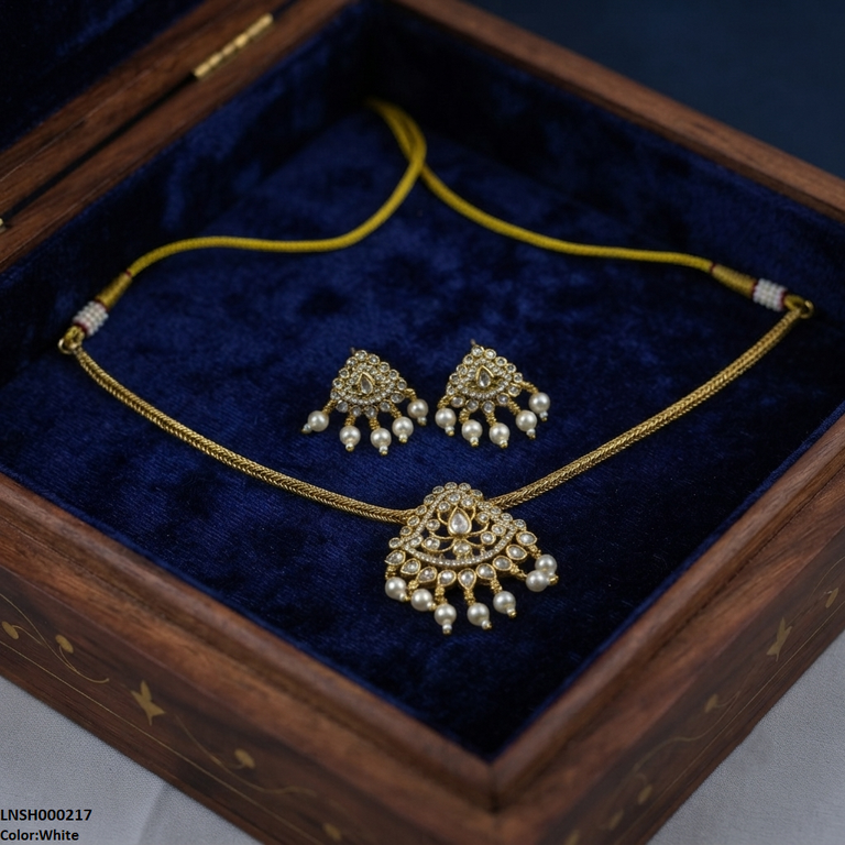 Tear Round Pearl Drop South Indian Necklace Set
