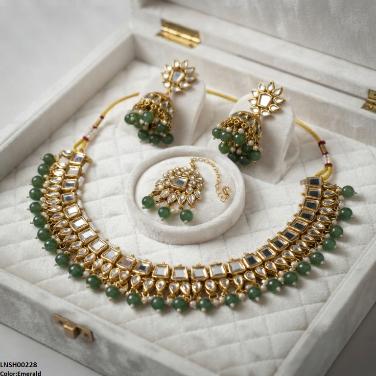 Square/Tear Pearl Drop Rajwari Necklace Set
