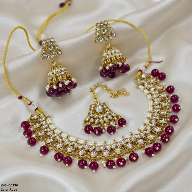 Marquise Flower Pearl Drop Rajwari Necklace Set