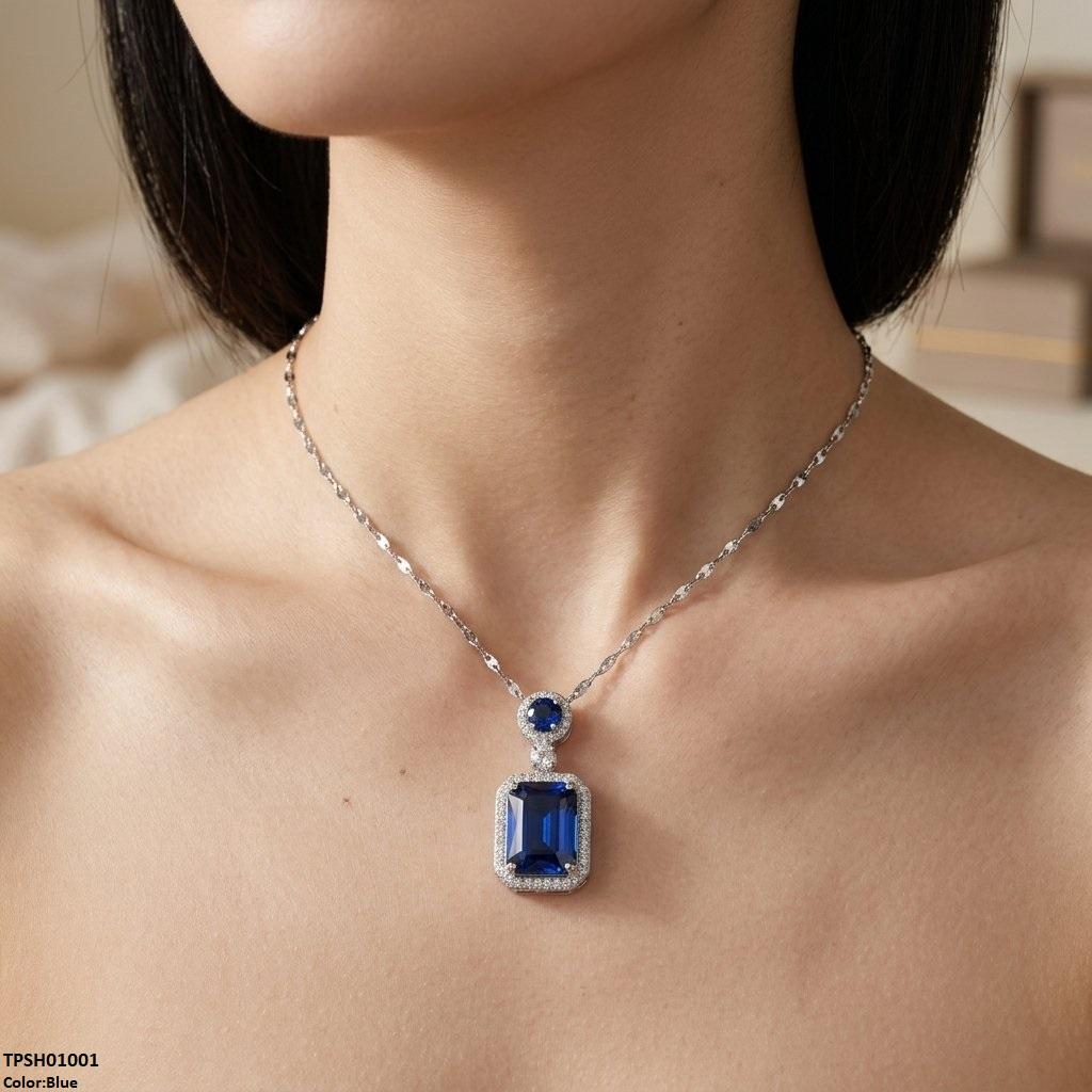 Stainless Steel Zircon Rectangle Stone Pendant