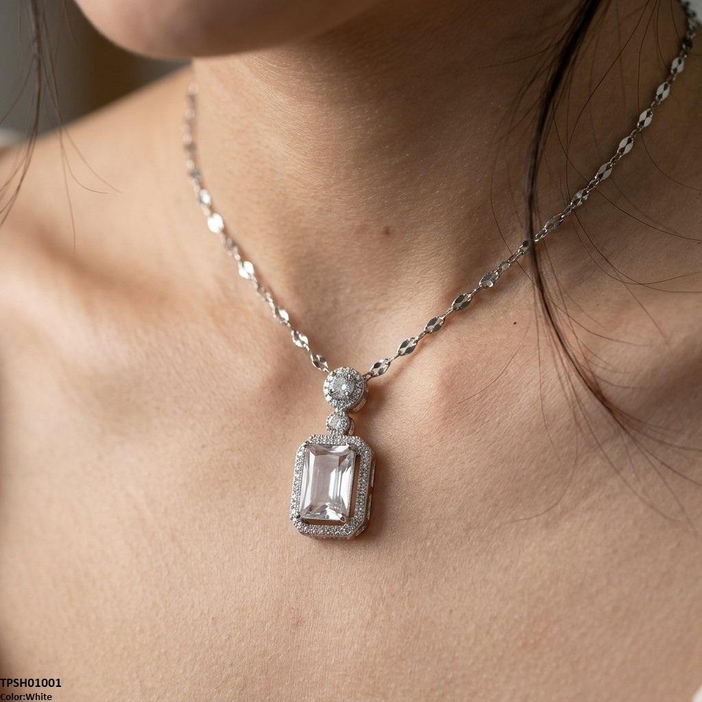 Stainless Steel Zircon Rectangle Stone Pendant