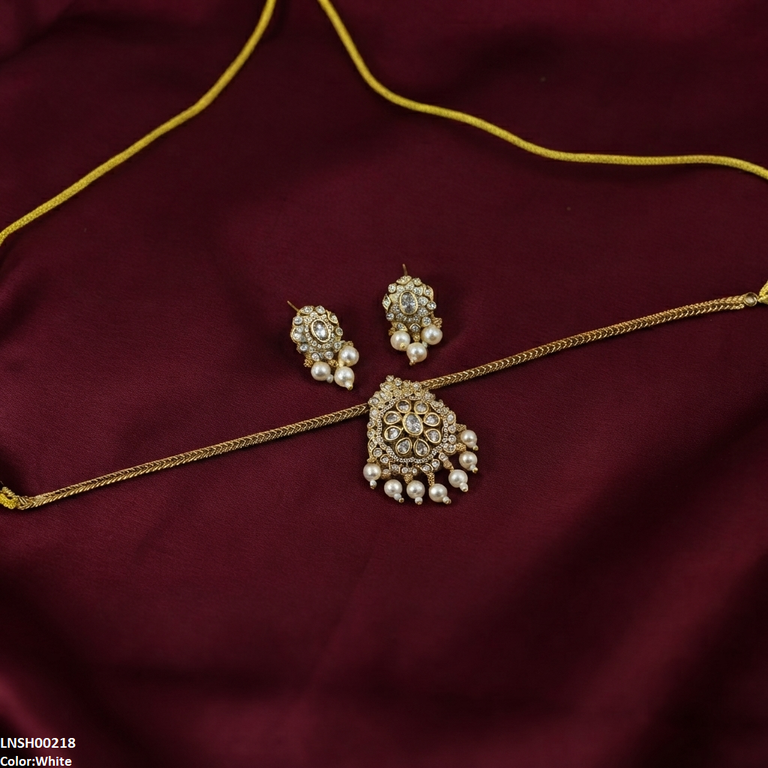 Multi Stone Pearl Drop South Indian Necklace Set