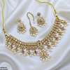 Flower Square Stone Pearl Drop Rajwari Necklace Set