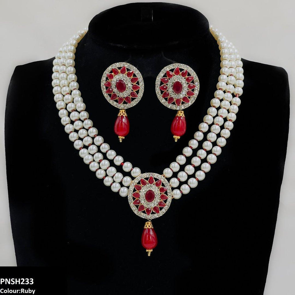 Flower Pearl Drop Necklace Set