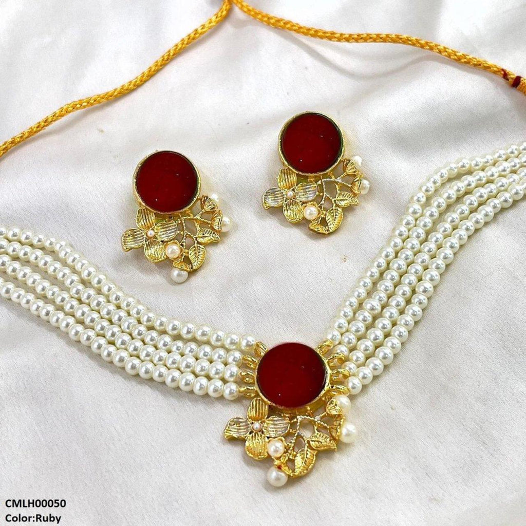 Circle Flower Pearl Choker Set