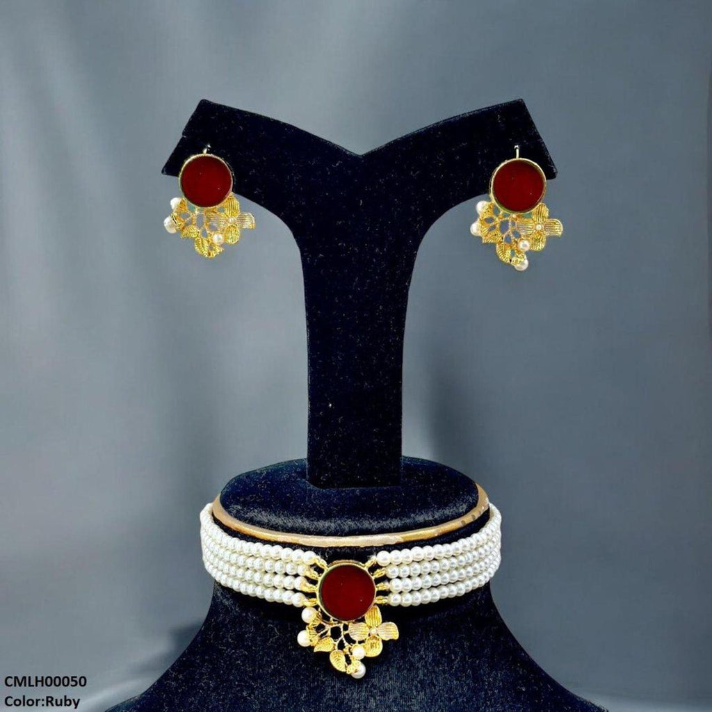Circle Flower Pearl Choker Set