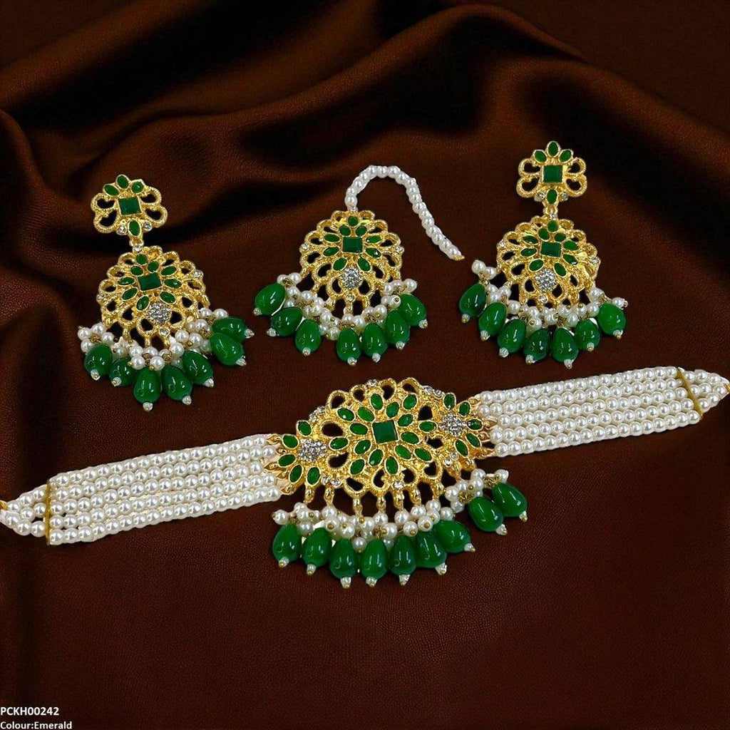 Square Flower Pearl Drop Choker Set