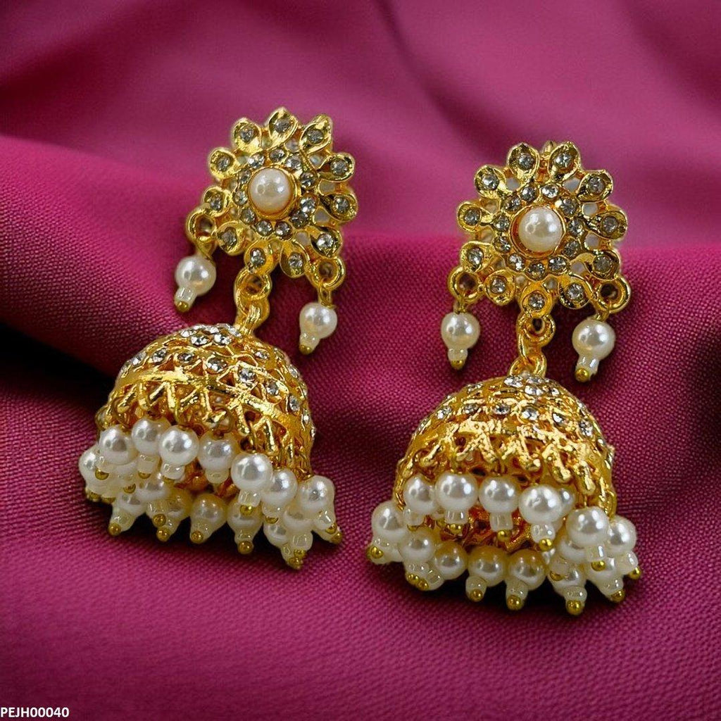 Round Flower Pearl Drop Jhumki
