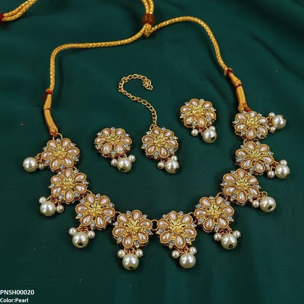 Flower Pearl Drop Necklace Set