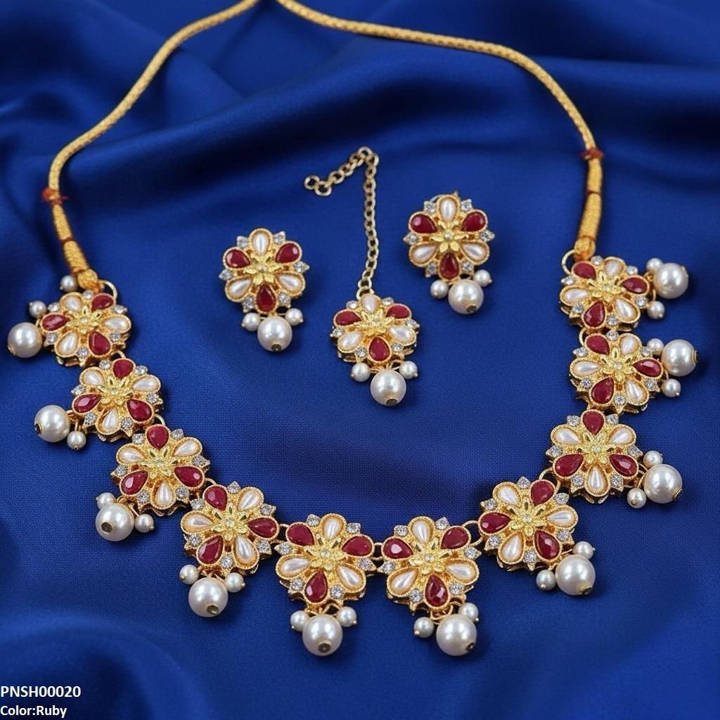 Flower Pearl Drop Necklace Set