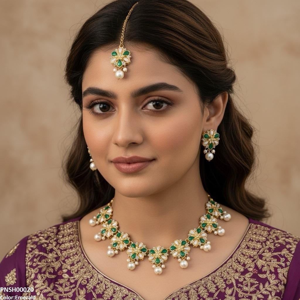 Flower Pearl Drop Necklace Set
